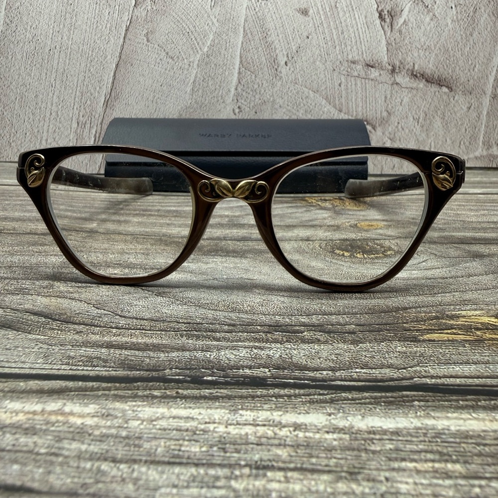Vintage Tura Eyeglasses Brown Gold Filigree Cat Eye Frame USA Patented 1950’s